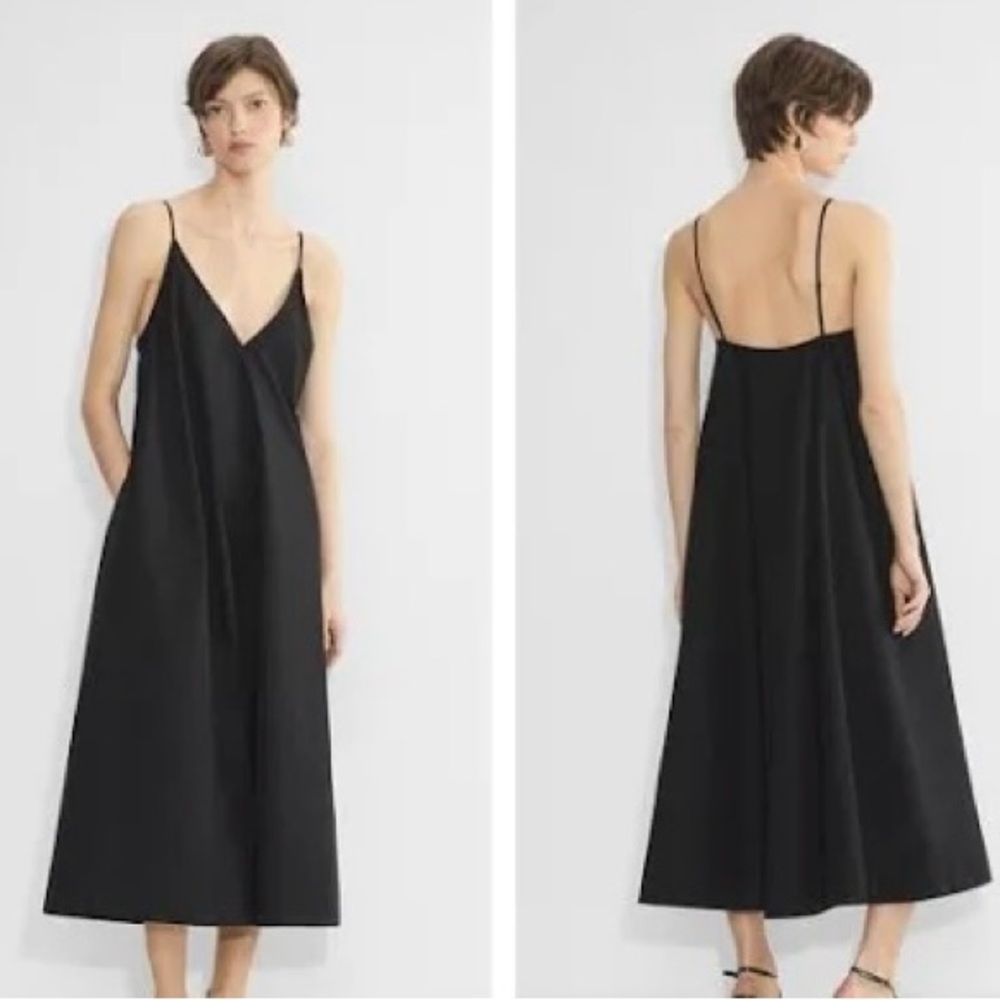 Babaton Aritzia Nouvelle Cotton Poplin Black Swing Midi Dress V Neck S $148 - Picture 1 of 13